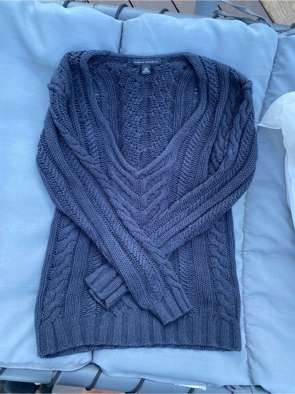 Banana Republic Blue Cable Knit V-Neck Sweater